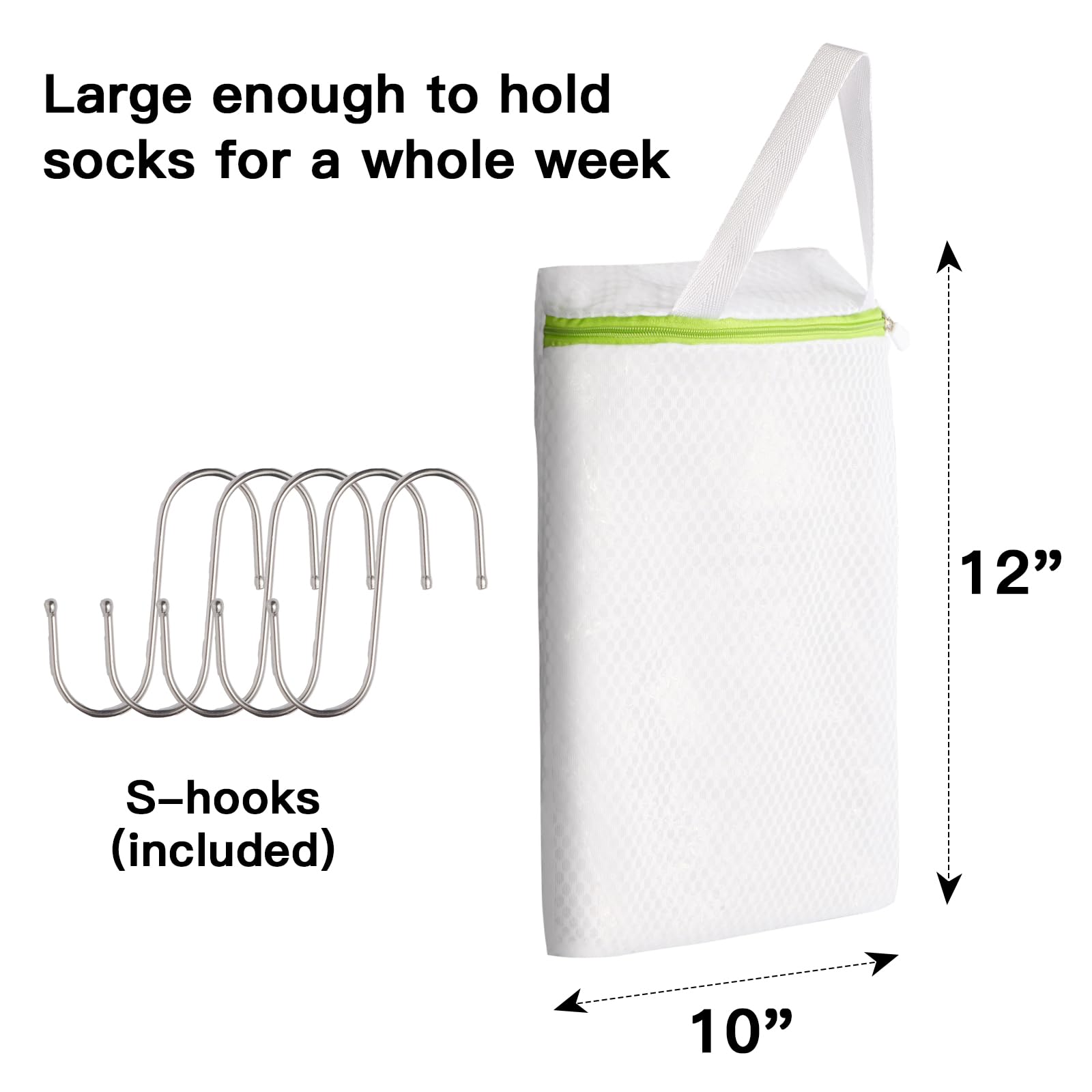 5 Pack Hanging Mesh Laundry Bags with S Metal Hooks (5 Count)