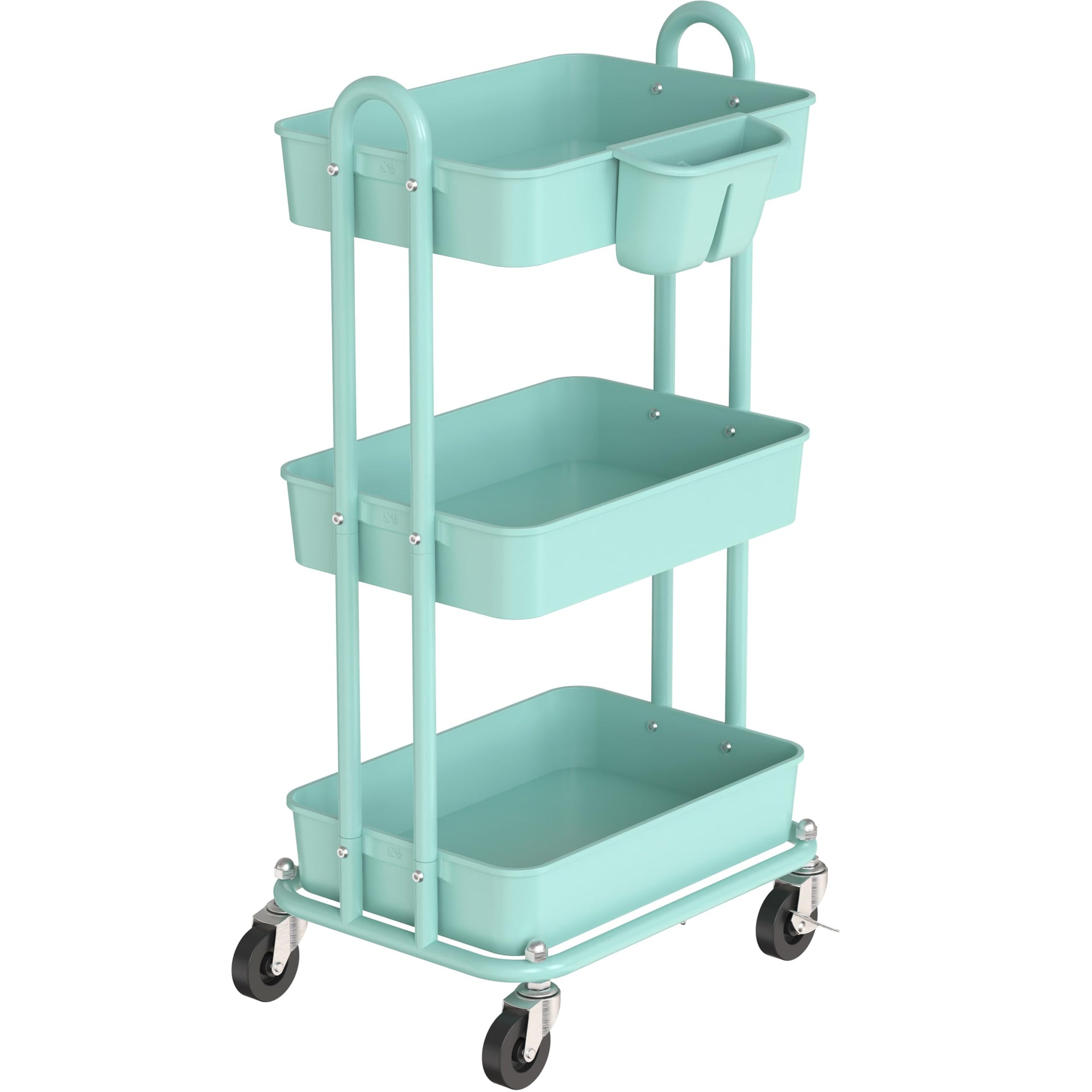 3 Tier Rolling Utility Cart with Hanging Bucket