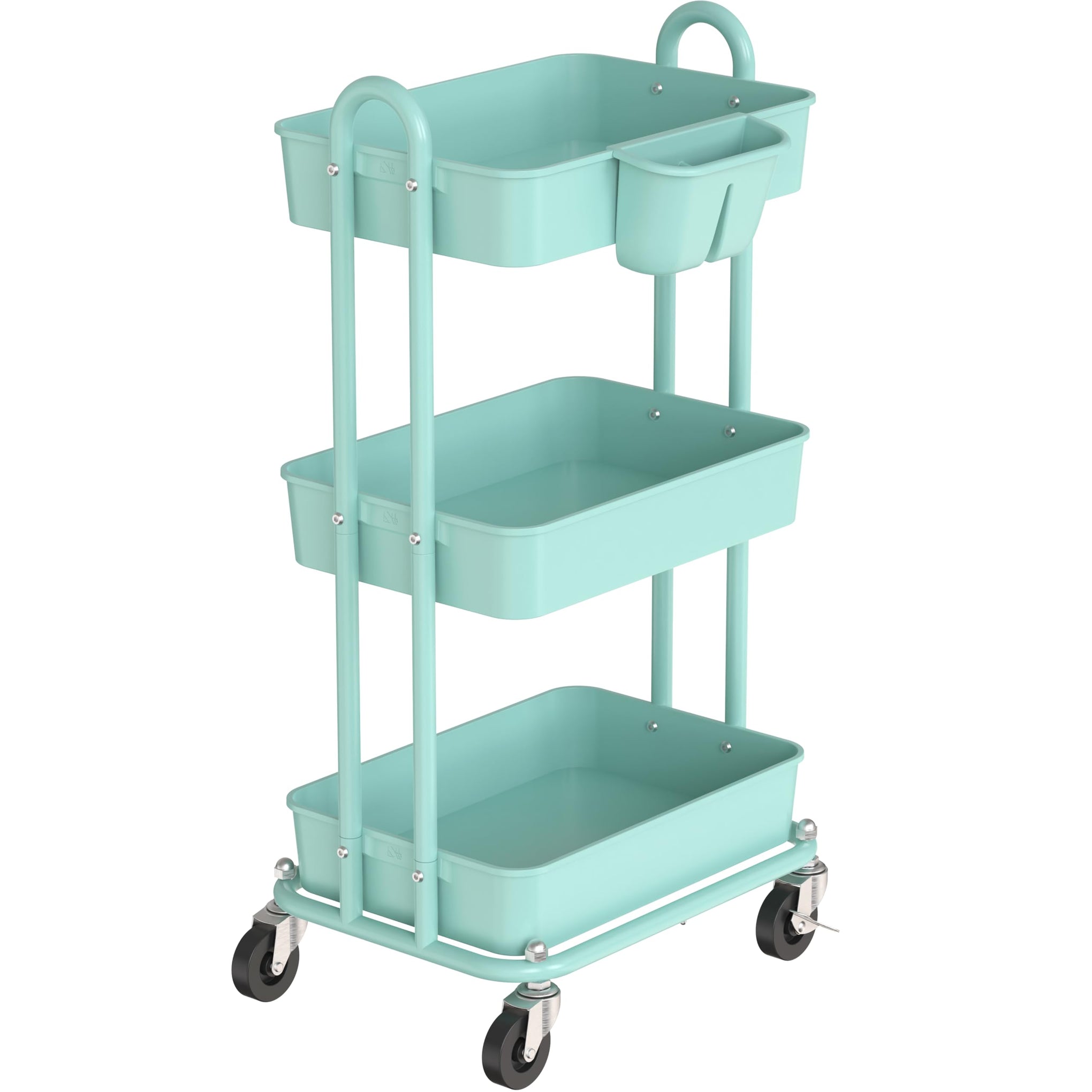 3 Tier Rolling Utility Cart with Hanging Bucket