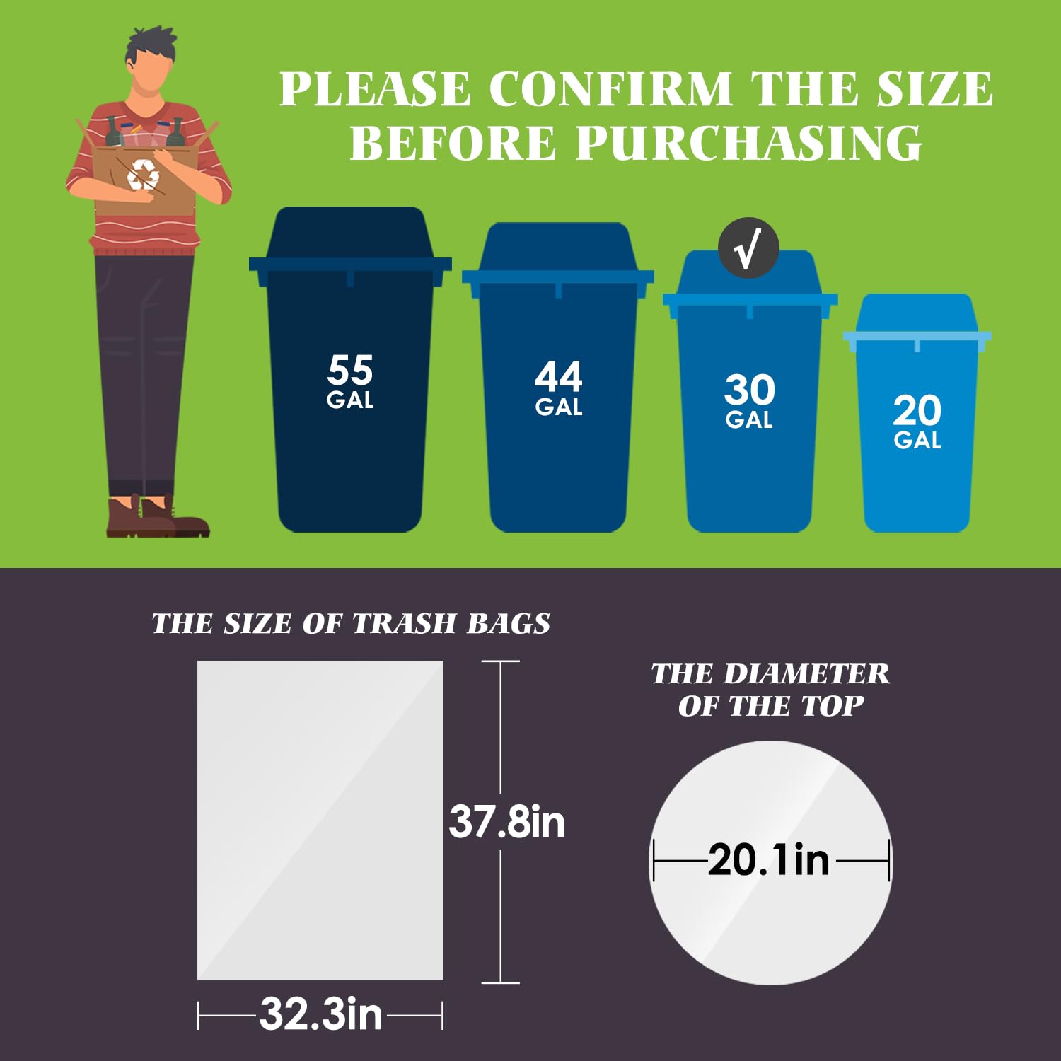 Large Clear Trash Bags 30 (300 Count)
