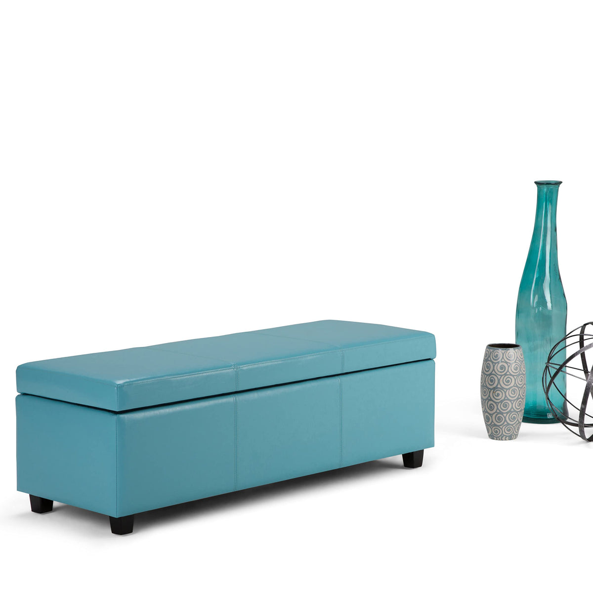 Avalon 48" Wide Vegan Leather Storage Ottoman in Soft Blue