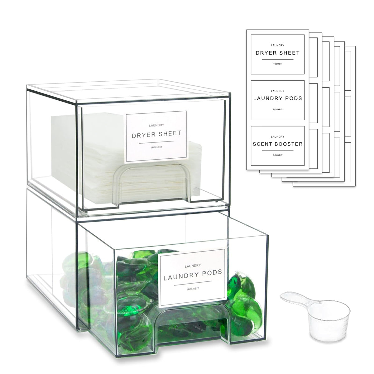 2 Pack Laundry Room Organization Storage Drawers with Labels (2 Count)