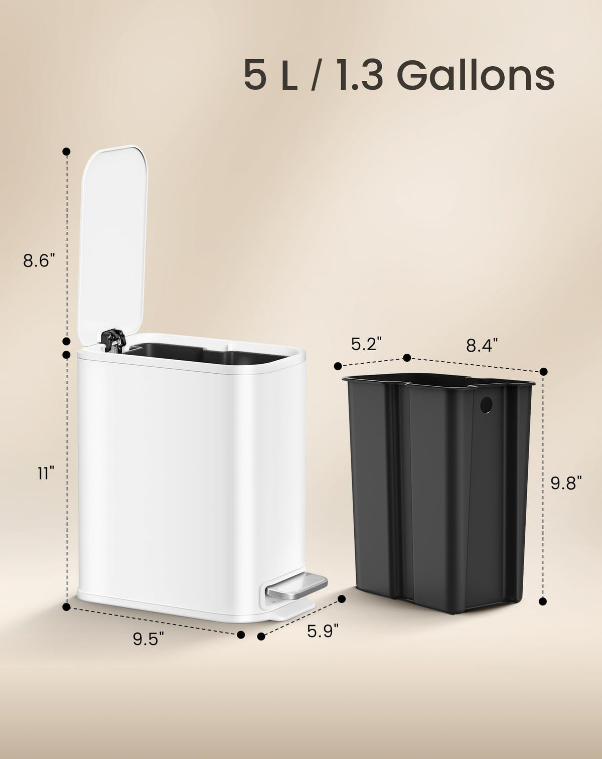 Small Bathroom Trash Can with Lid Soft Close & Pedal