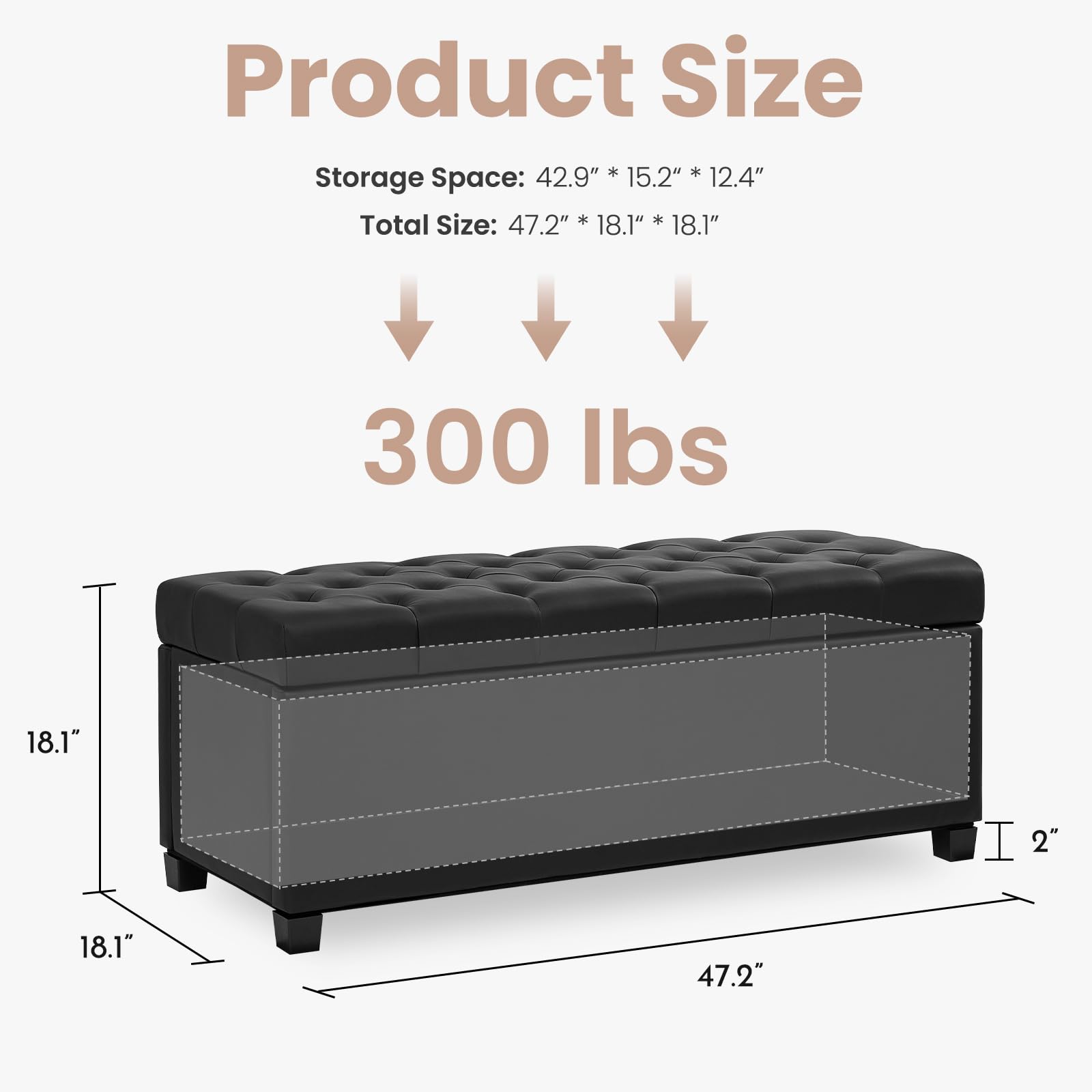 Leather Storage Ottoman Bench for Bedroom