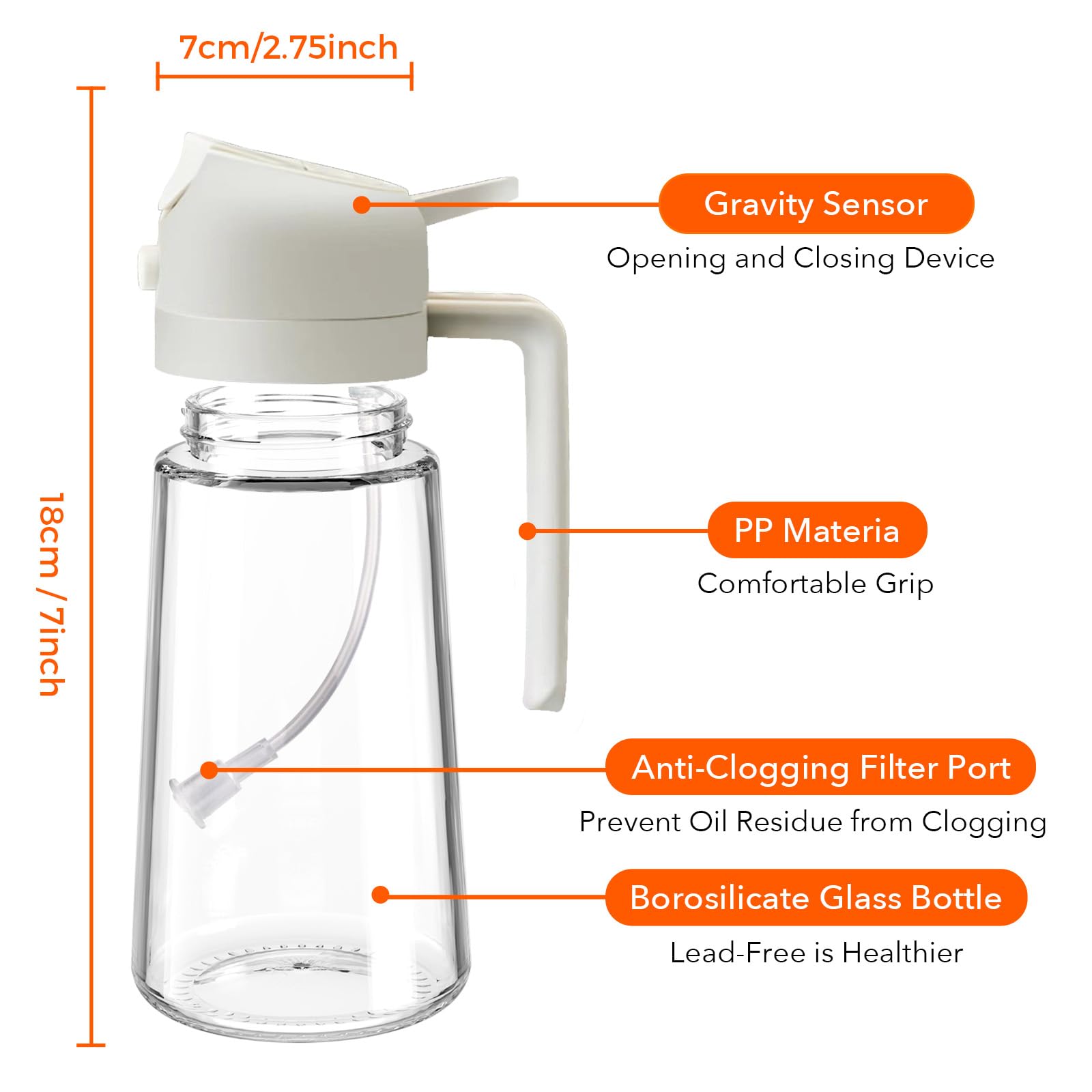 16 oz 2-in-1 Glass Olive Oil Sprayer for Cooking, Creamy White