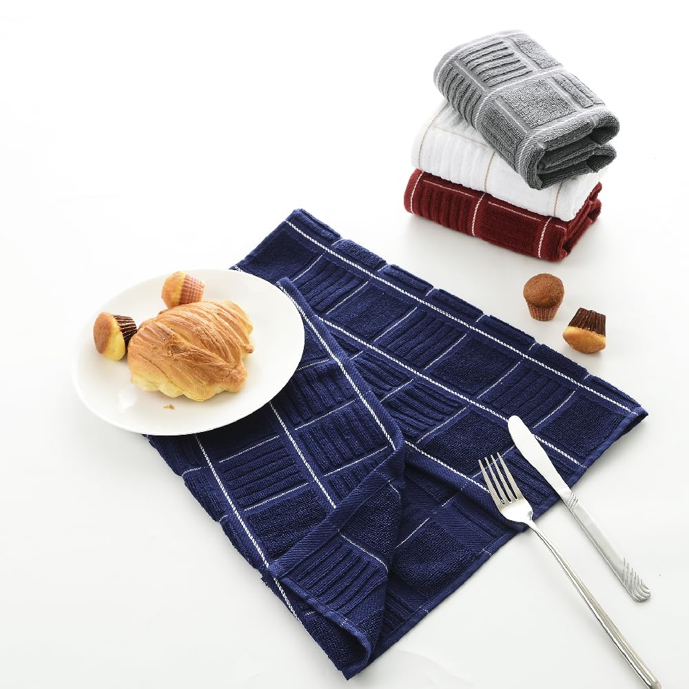 Kitchen Dish Towels Heavy Duty Absorbent Dish Cloths with Hanging Loop 100% Cotton Tea Bar Towels (3 Count)