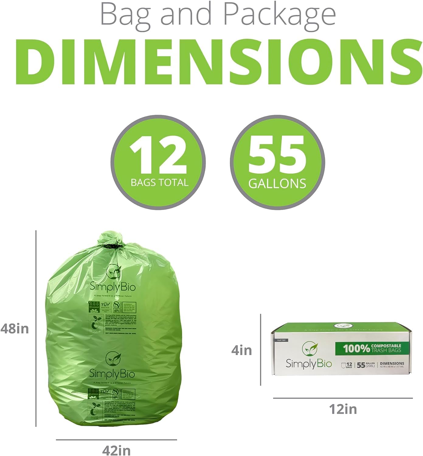 50 55 Gallon Compostable Trash Bags Flat (12 Count)