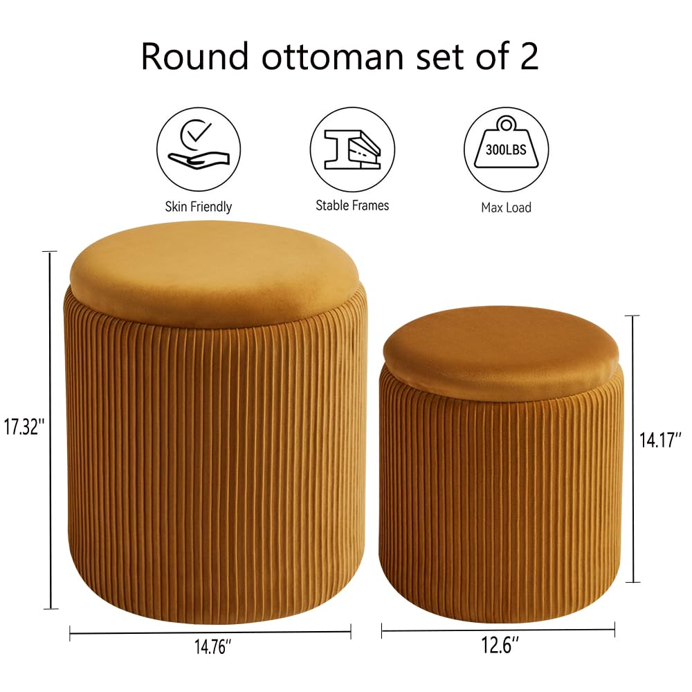 Set of 2 Round Storage Ottoman