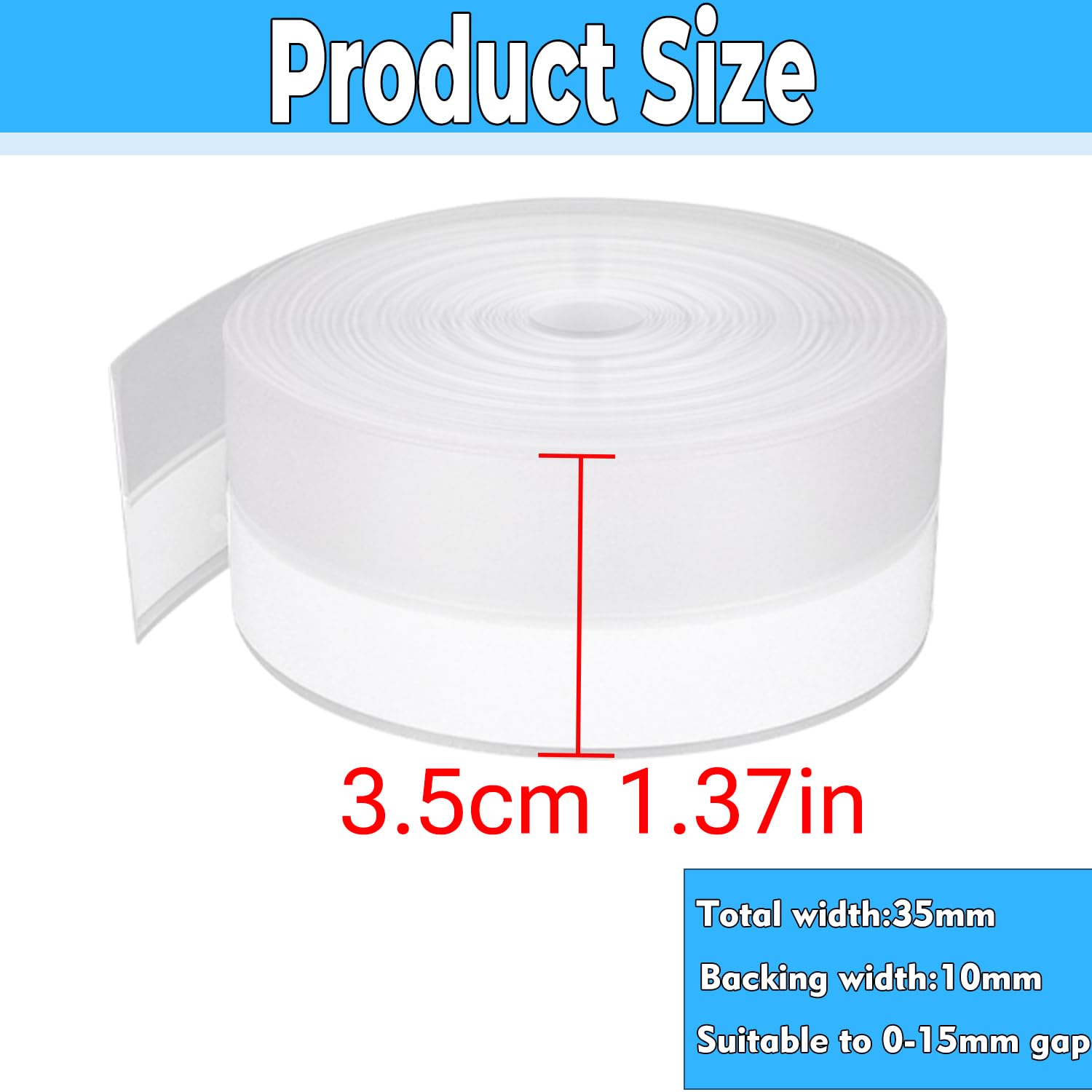 Weather Stripping Door Seal Strip 33 Feet Strip Bottom Draft Insulation Stopper Weatherproof Soundproof for Door Frame or Window Sealer Bathroom Shower Glass Gaps (33 Foot)