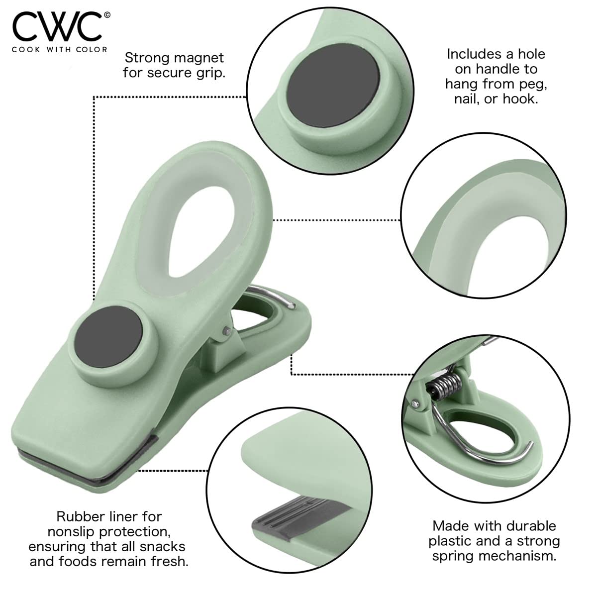 Bag Clips Heavy Duty Chip Clip and Refrigerator Magnet Clips for Food Storage with Air Tight Seal Grip (8 Count)