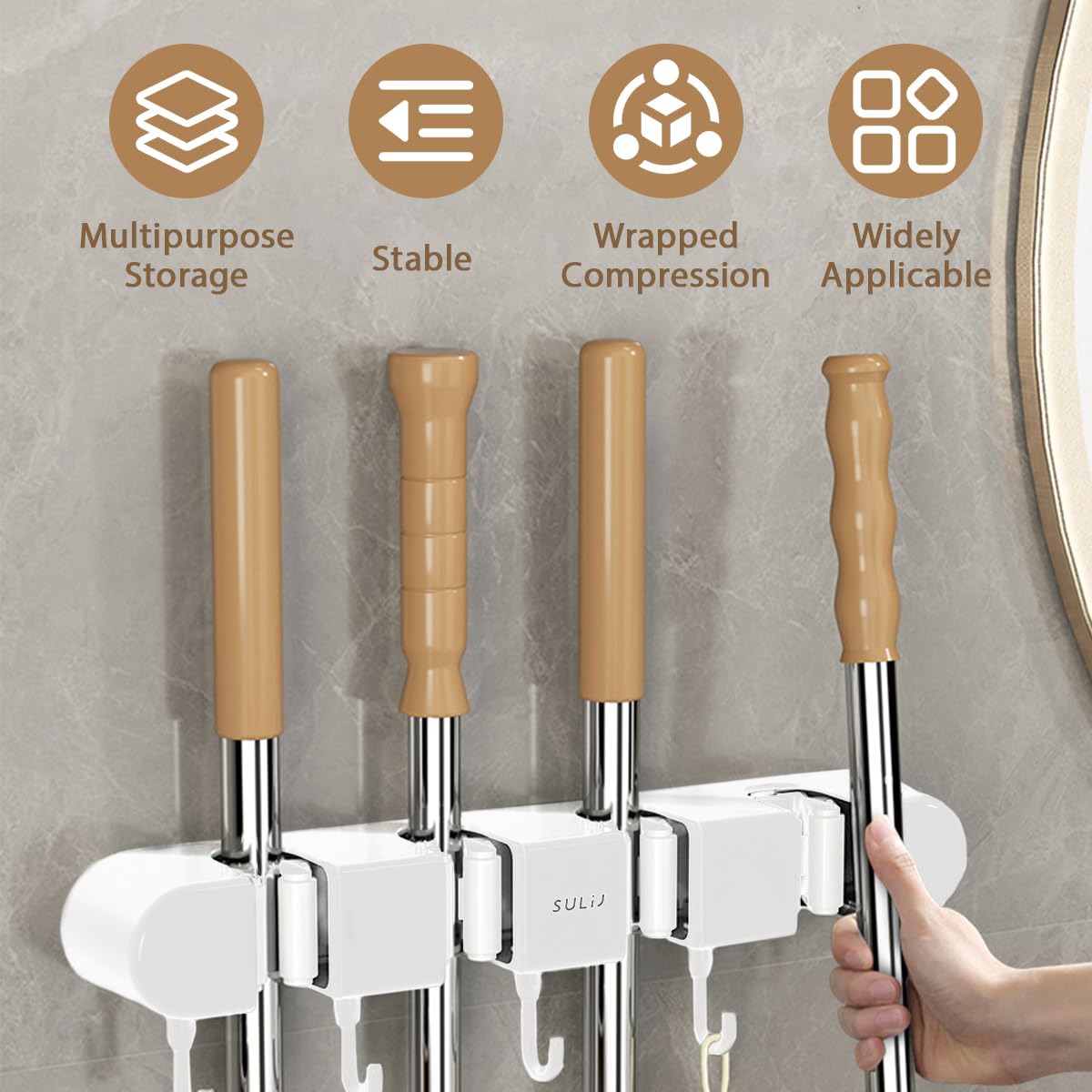 2Pcs Broom Holder Wall Mount
