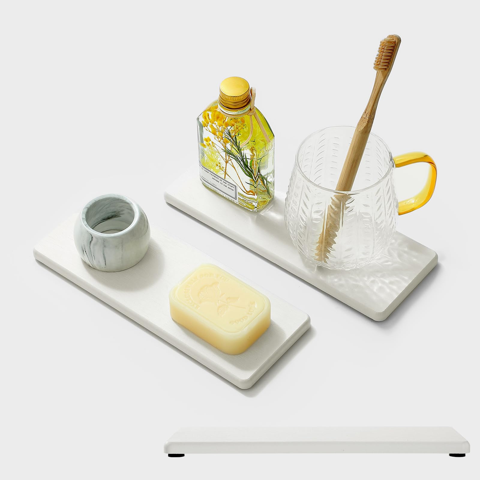2PCS White Water Absorbing Diatomite Stone Drying Soap Dish Sink Vanity Tray for Bathroom (2 Count)