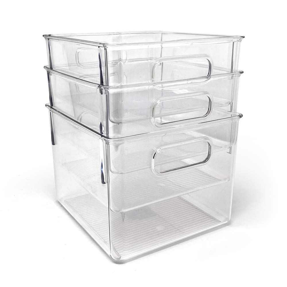 3 Pack Medium Clear Storage Bins with Handles (3 Count)