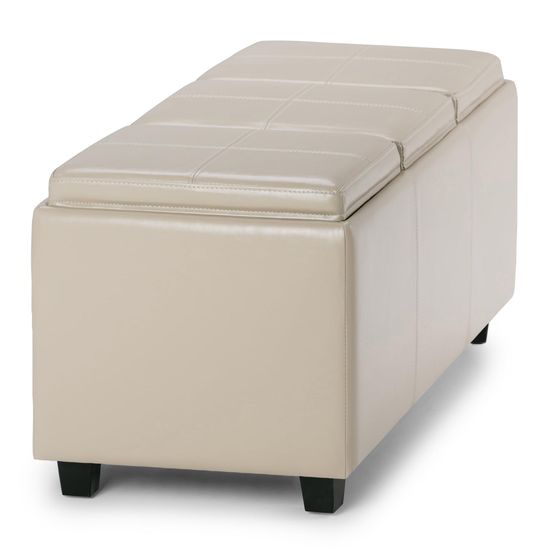 Avalon 42" Wide Vegan Leather Storage Ottoman in Satin Cream
