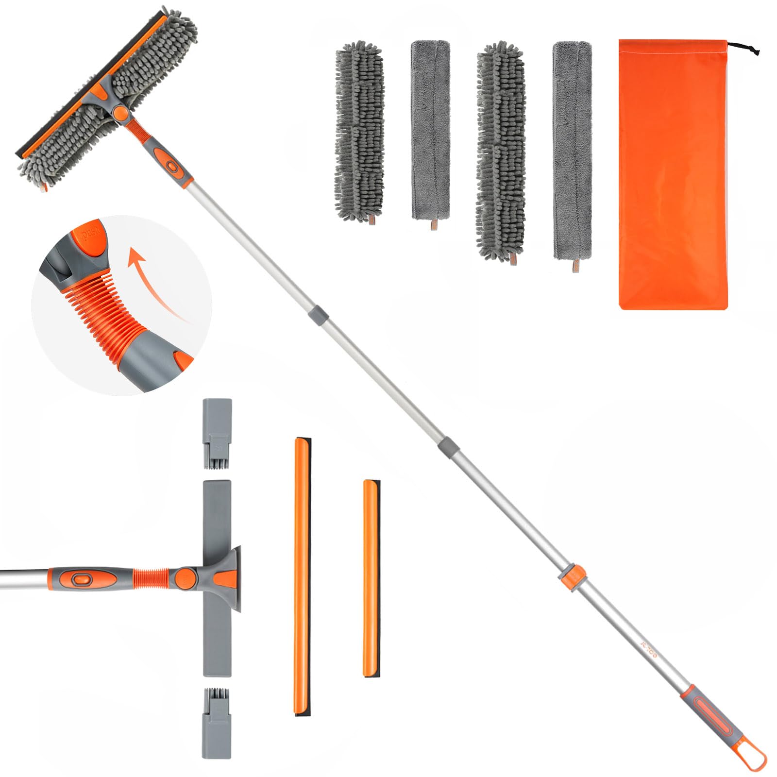 65'' Squeegee Window Cleaner 2 in 1 Rotatable Window Cleaning Tool Kit with Telescopic Pole
