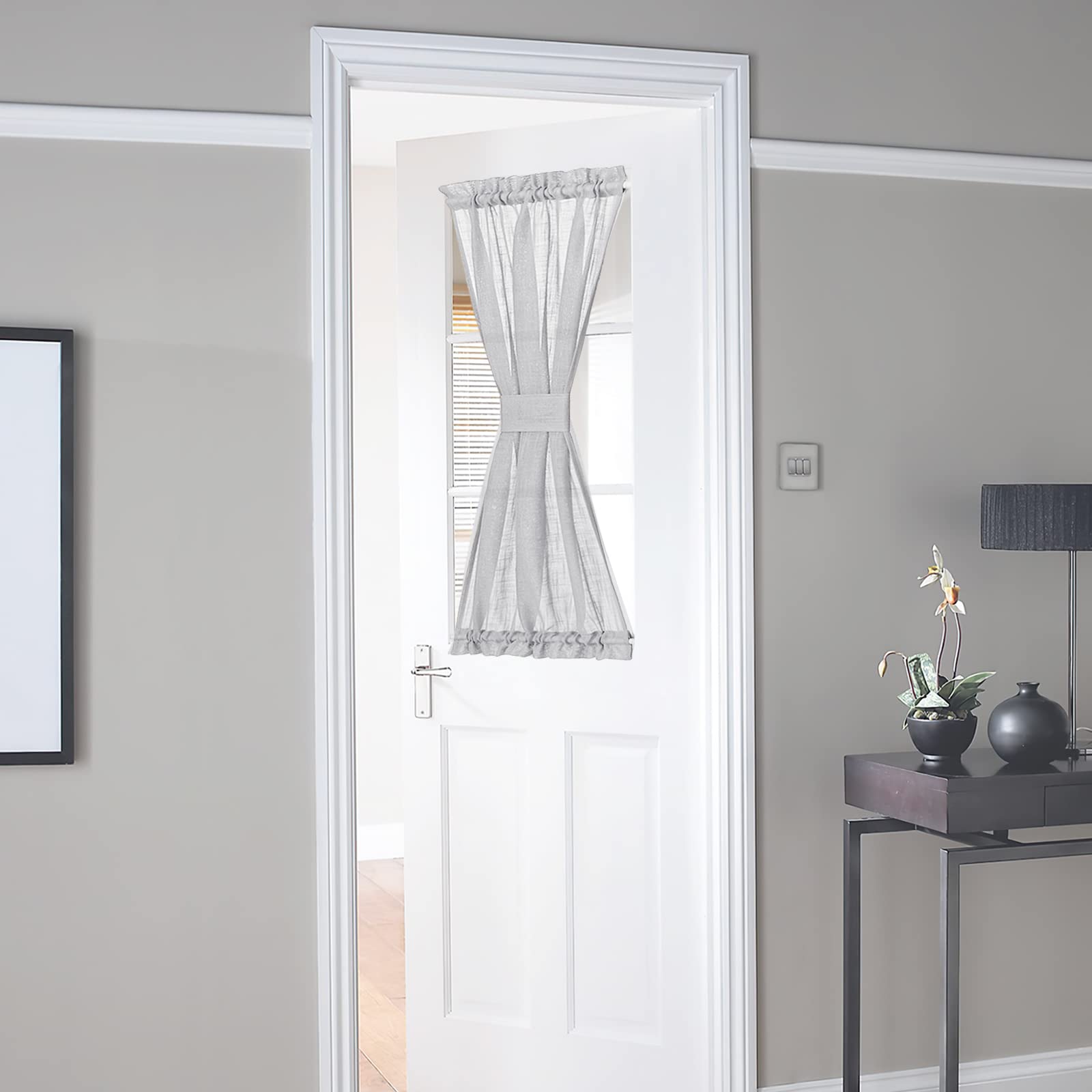 Light Grey Sheer French Door Curtain for Kitchen Half Window