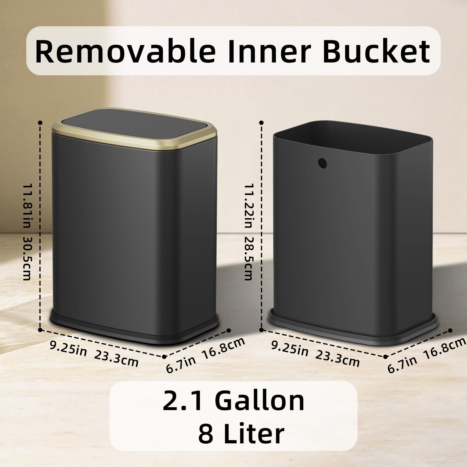 8L 2.1 Gallon Small Bathroom Trash Can with Lid (60 Count)