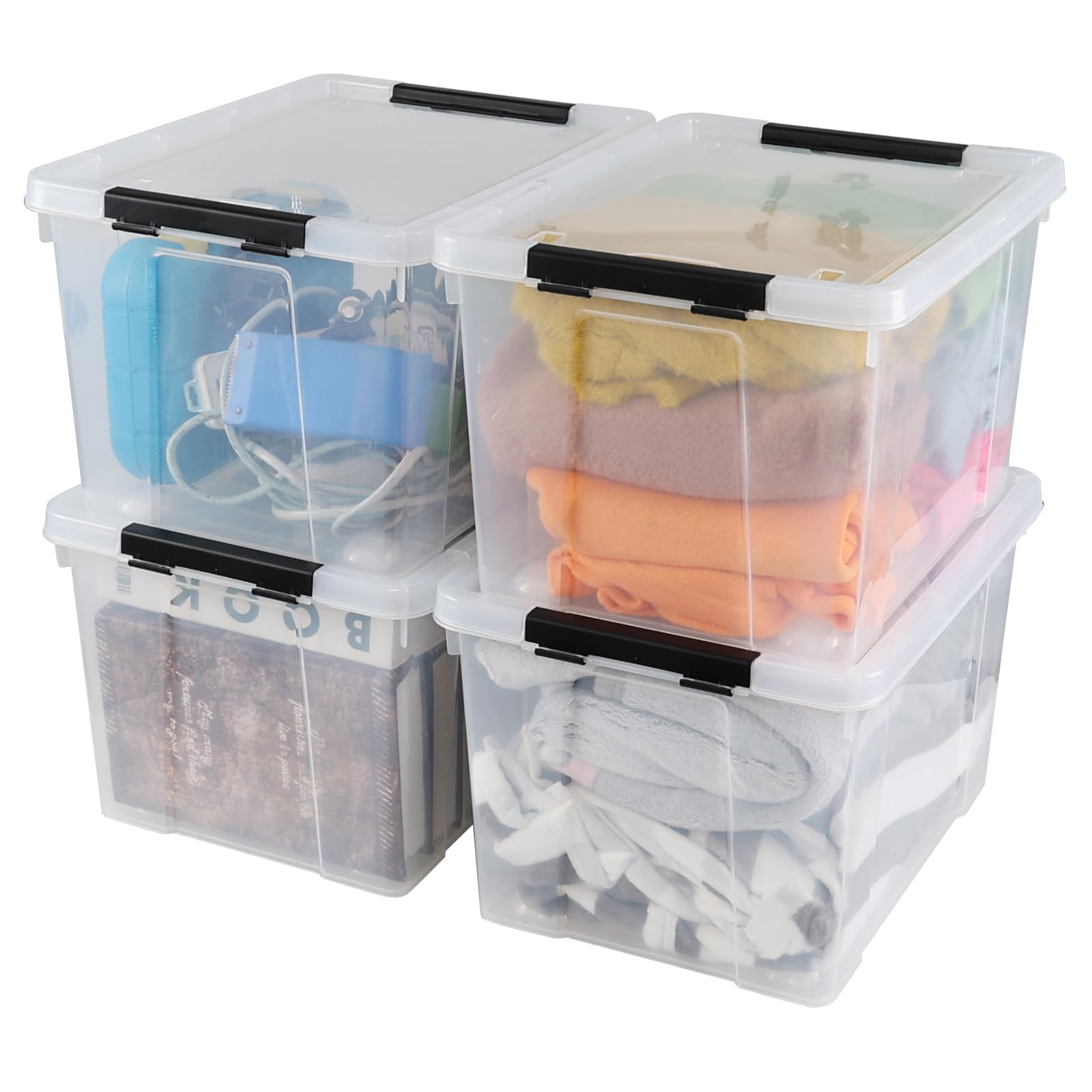 34 L Clear Plastic Storage Bins Box with Lid (4 Count)