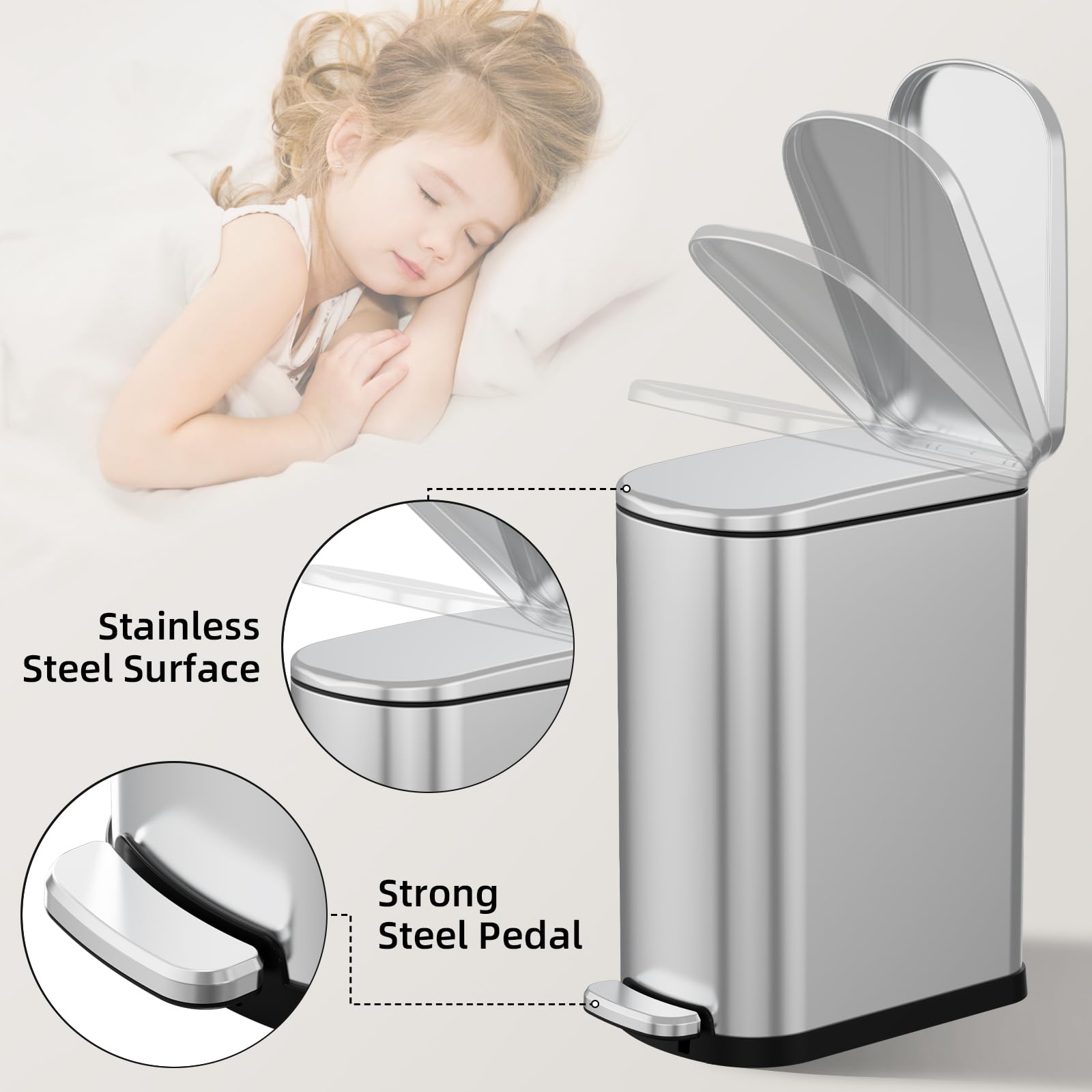 Slim Bathroom Trash Can with Lid