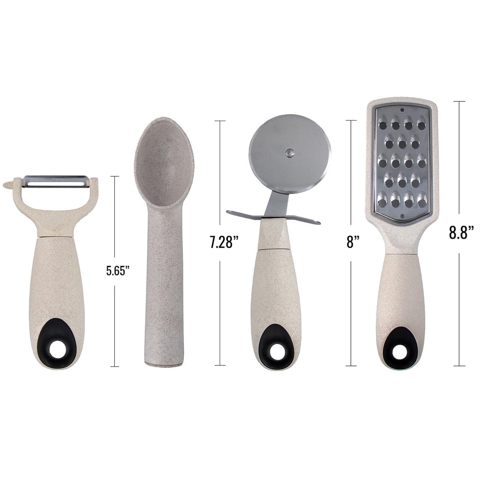4pc Wheat Straw Kitchen Utensils Peeler Pizza Cutter Scoop and Grater