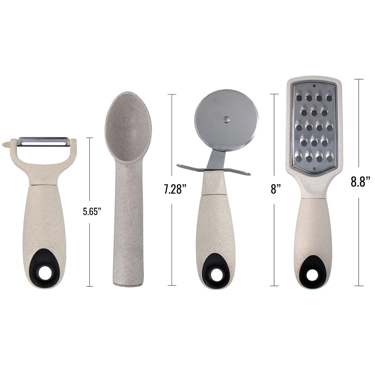 4pc Wheat Straw Kitchen Utensils Peeler Pizza Cutter Scoop and Grater