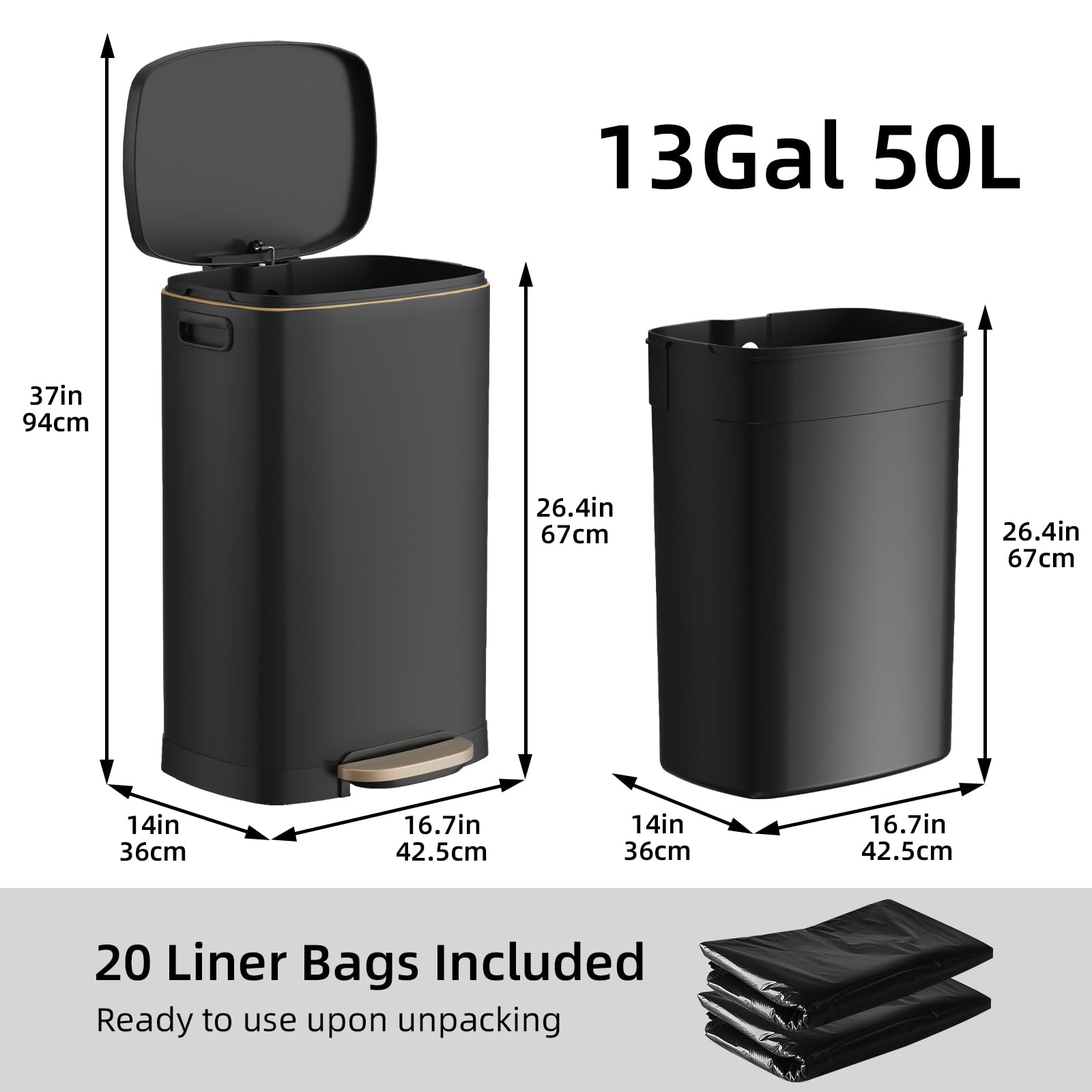 13 Gallon Kitchen Trash Can with Lid