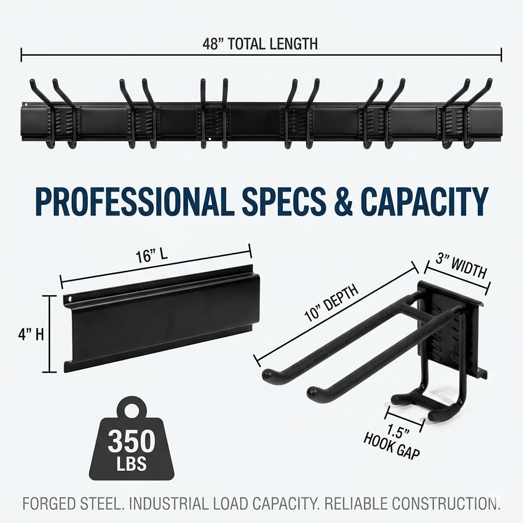 96 Inch Heavy Duty Wall Mount Garden Tool Organizer for Garage