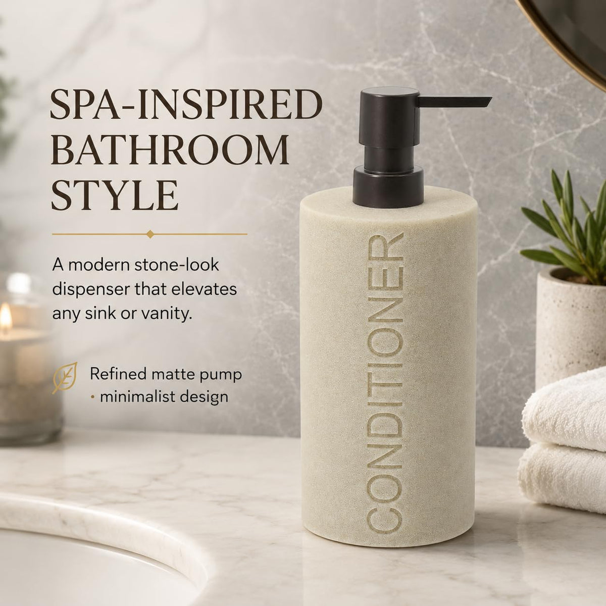 Resin Tan Sandstone Conditioner Engraved Bottle Refillable Pump Dispenser