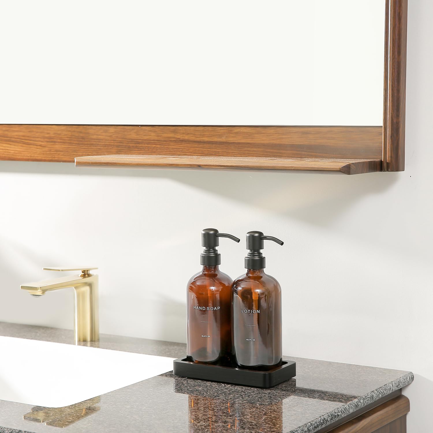Amber Glass Soap Dispenser Set (2 Count)
