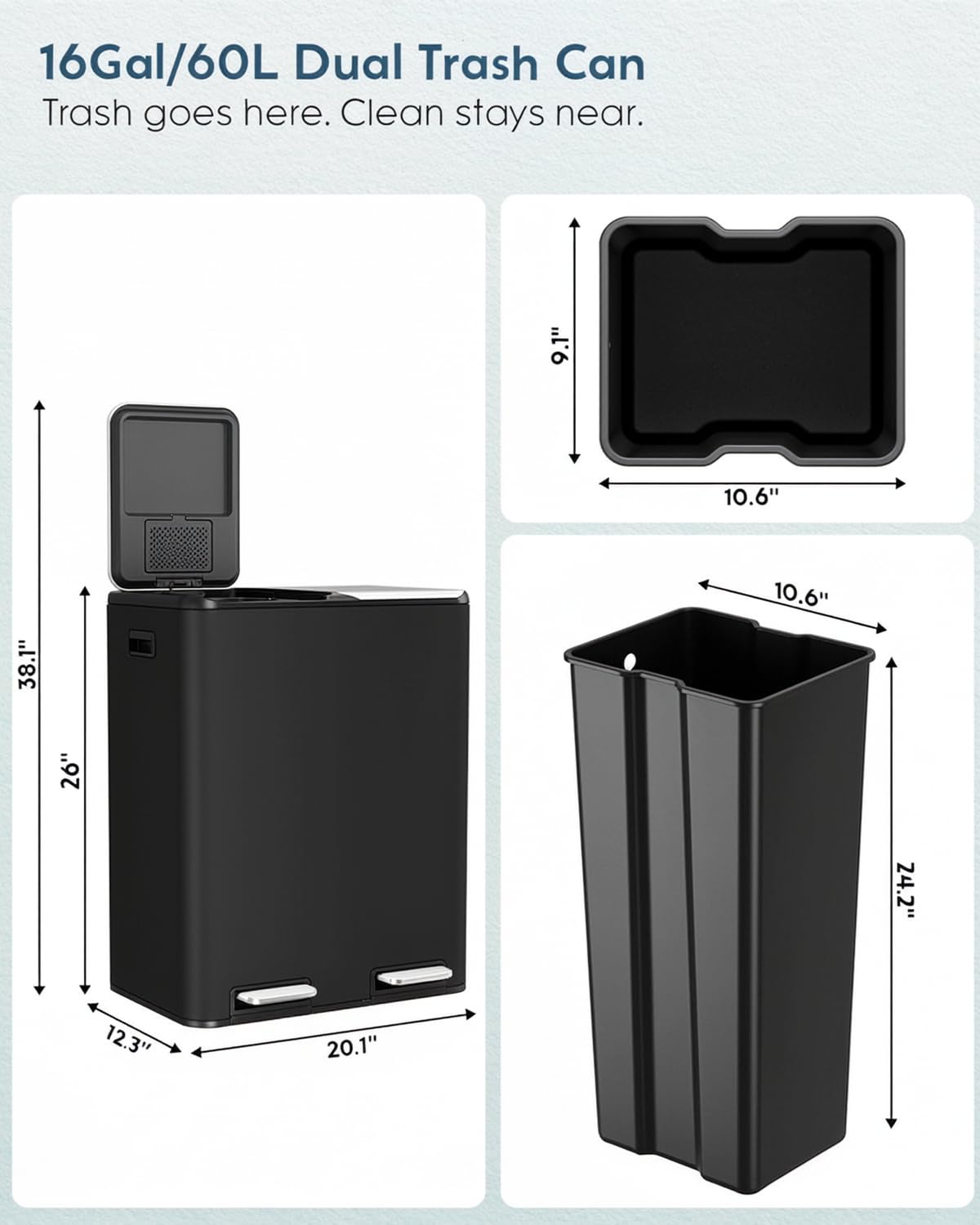 16Gal Dual Trash Can w (2 Count)