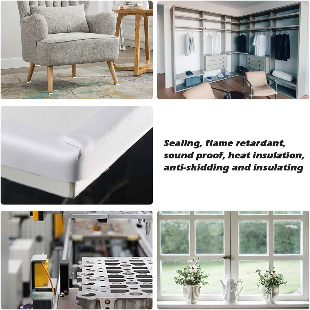 White Door Window Weather Stripping Self Adhesive Foam Tape High Density Foam Sealing Strip Window Insulation Weatherproof Gasket Tape for Doors and Windows (16.5 Foot)