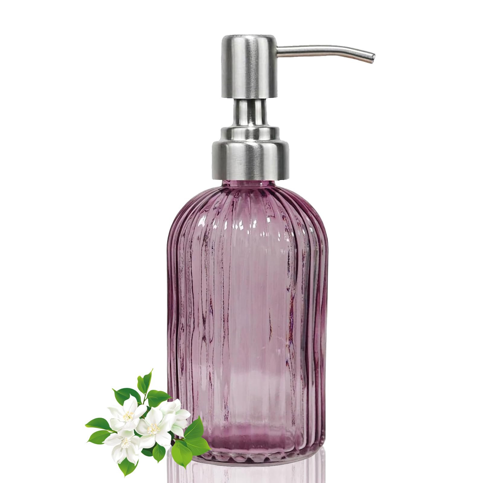14Oz Purple Glass Soap Dispenser Bathroom