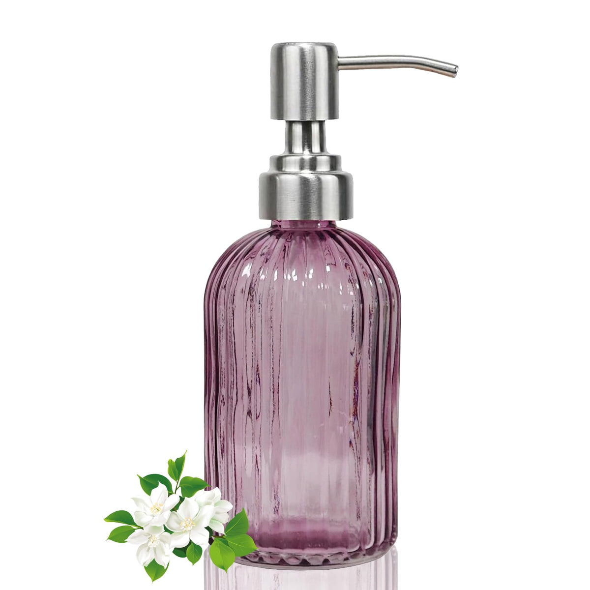 14Oz Purple Glass Soap Dispenser Bathroom