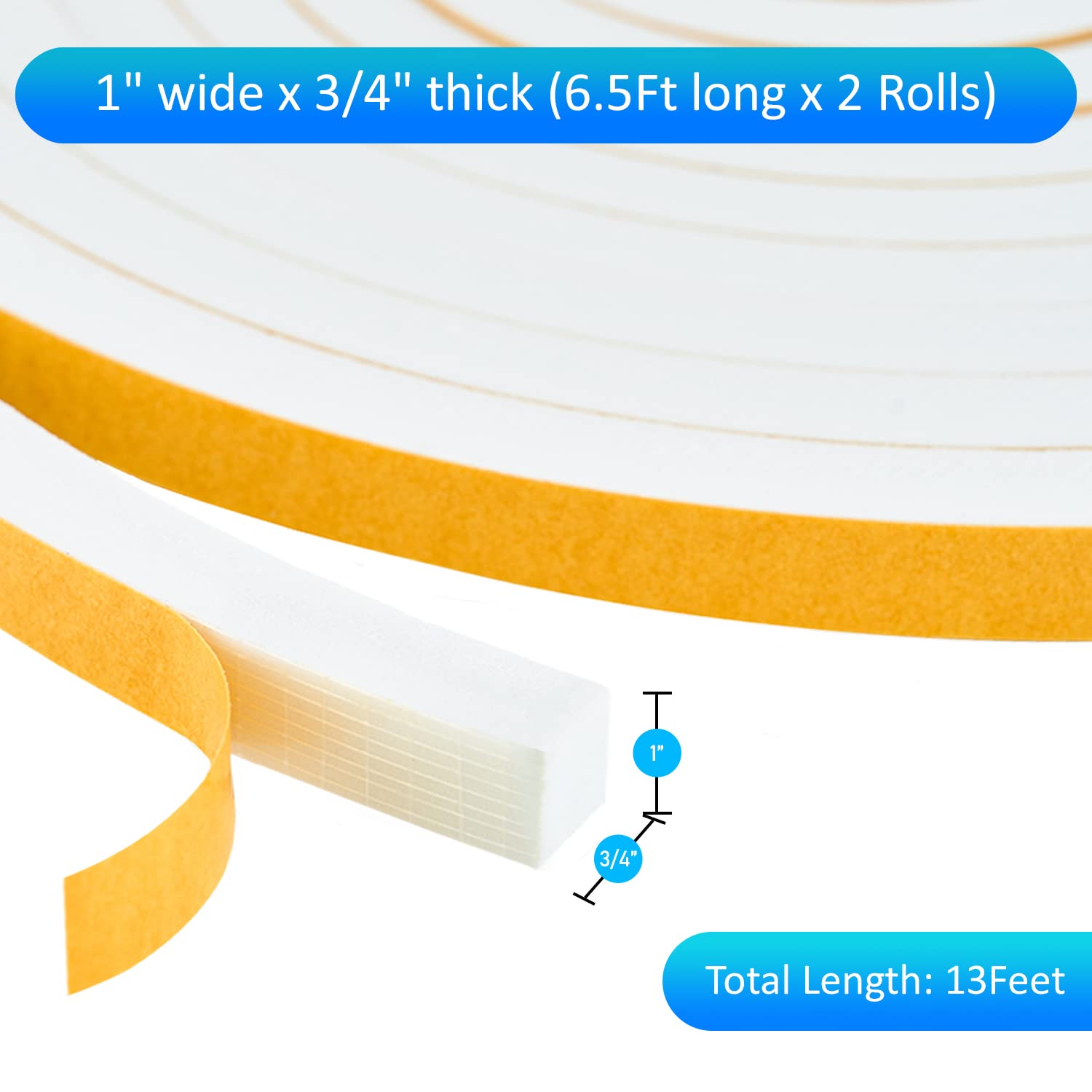 High Density Foam Weather Stripping Door Seal Strip Insulation Tape Roll for Insulating Door Frame (13 Foot)