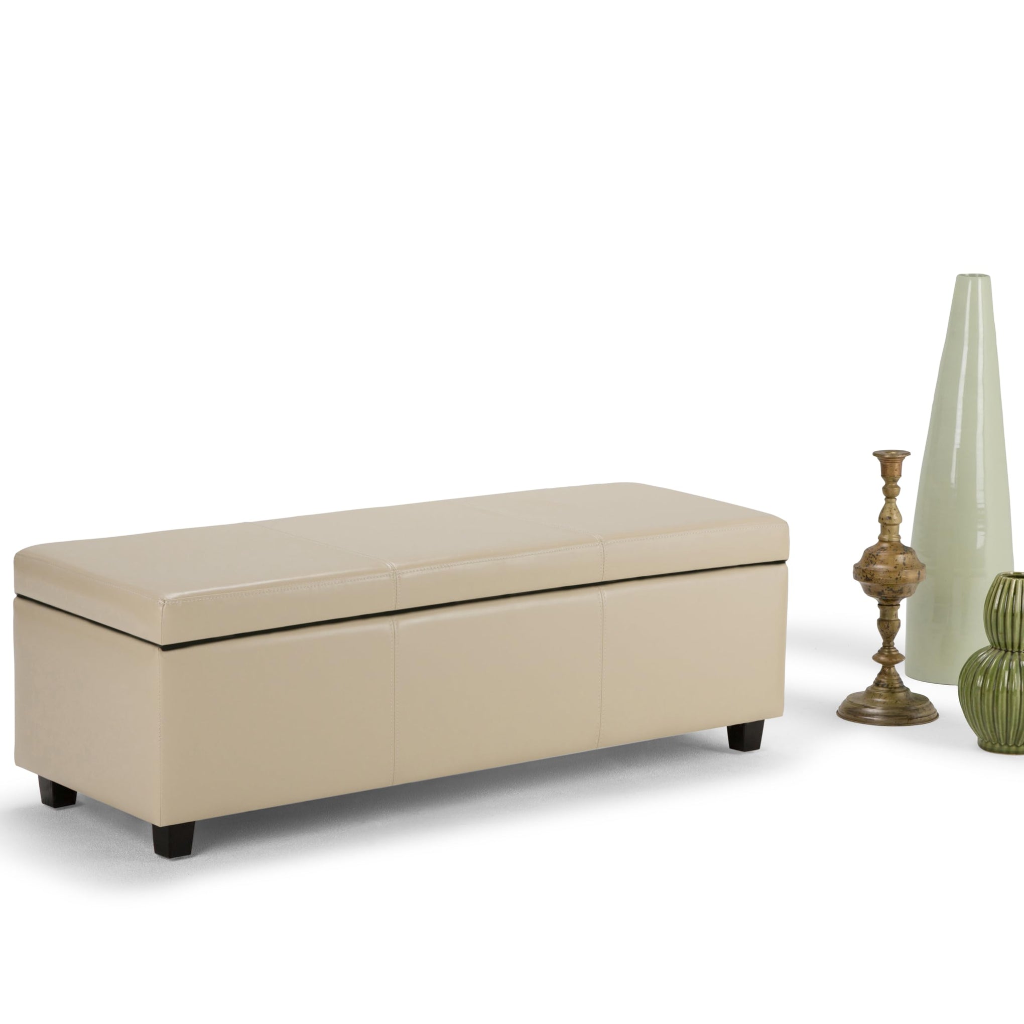 Avalon 54" Wide Linen Look Fabric Storage Ottoman in Fawn Brown