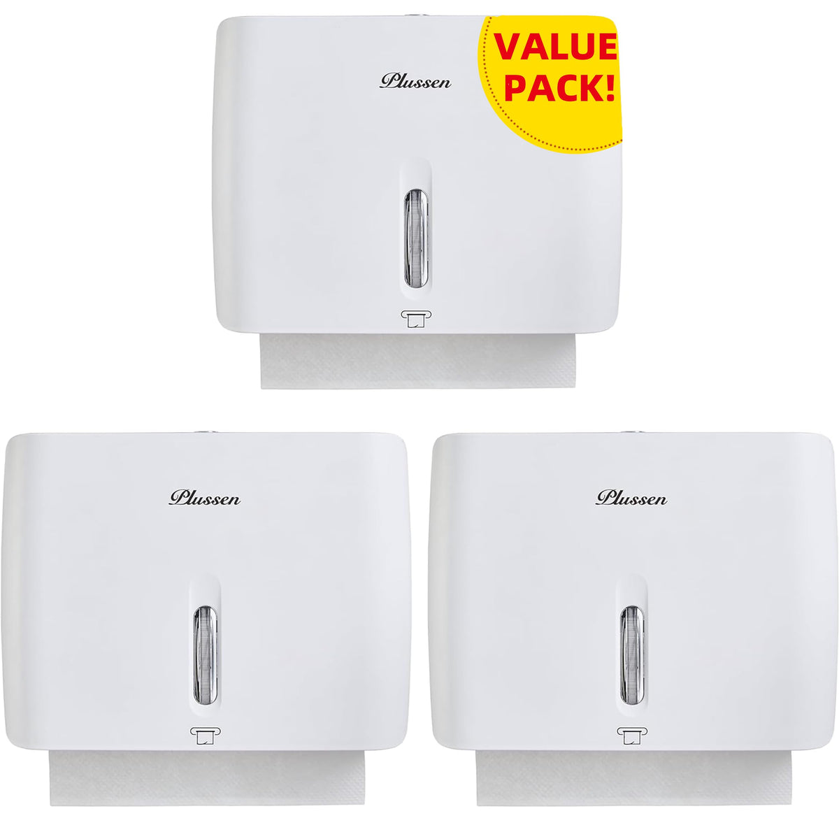 Paper Towel Dispenser Wall Mount Commercial Pack of 3 White Holder Fits Multifold Hand Towels for Kitchen Bathroom (3 Count)