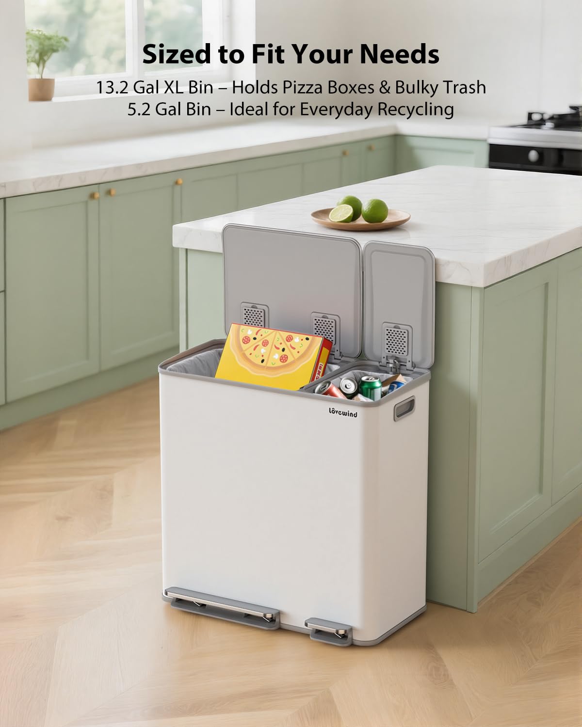 Dual Trash and Recycling Bins for Kitchen