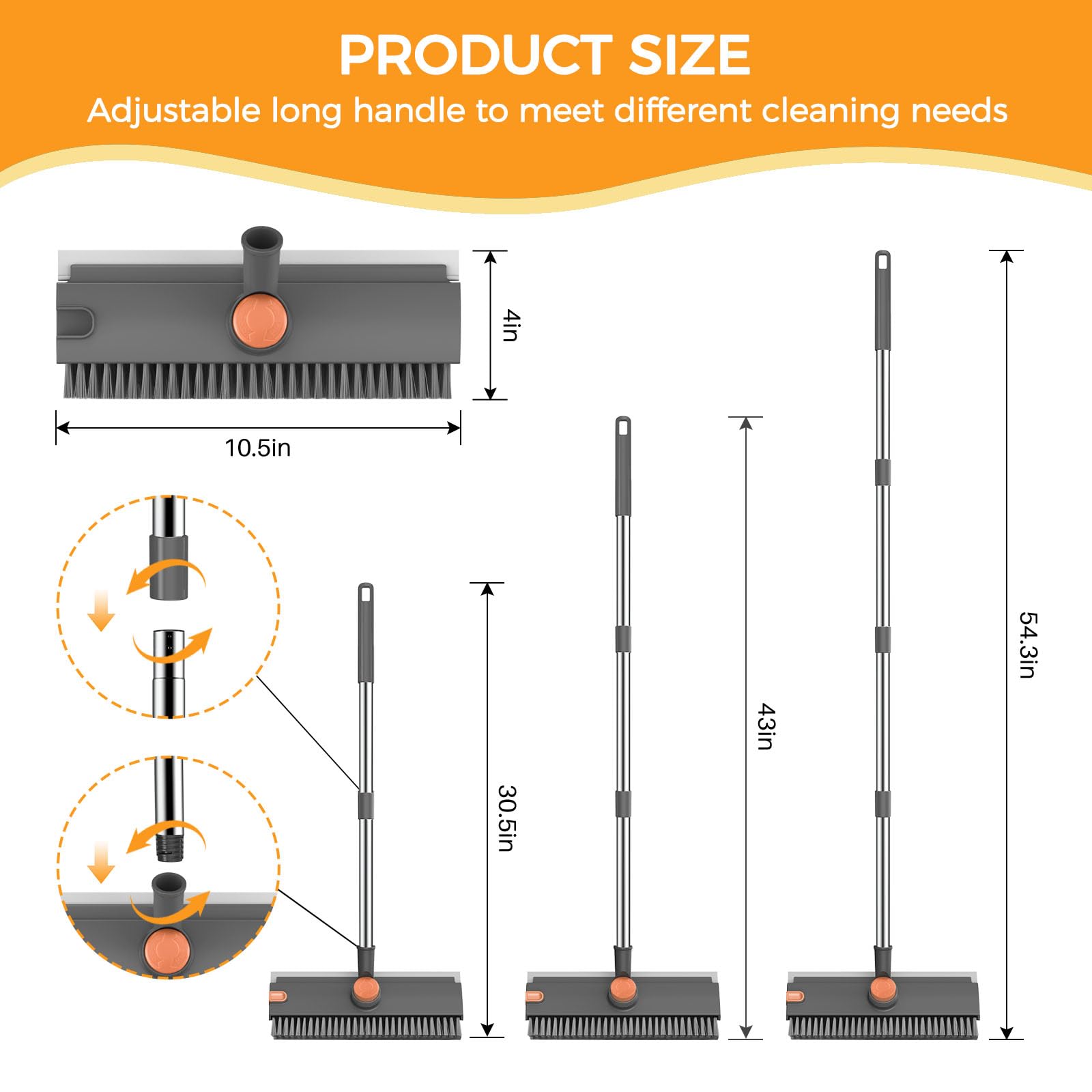 Floor Scrub Brush with 54in Adjustable Long Handle
