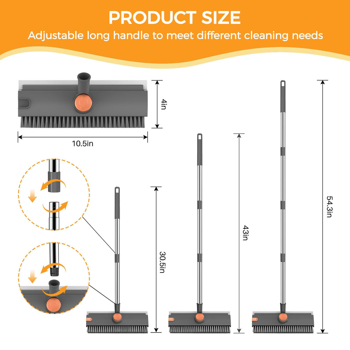 Floor Scrub Brush with 54in Adjustable Long Handle