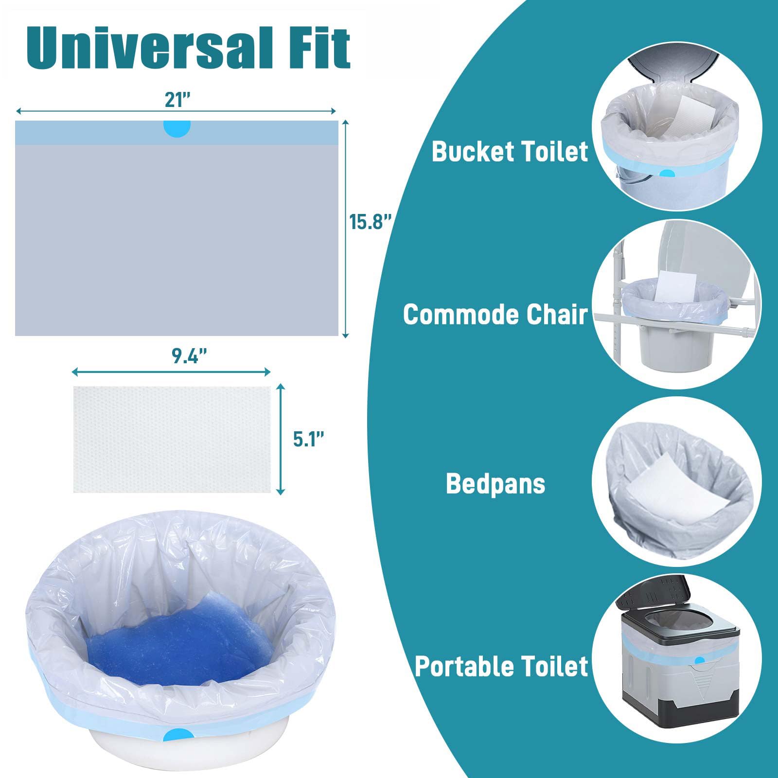 Commode Liners with Absorbent Pads (100 Count)
