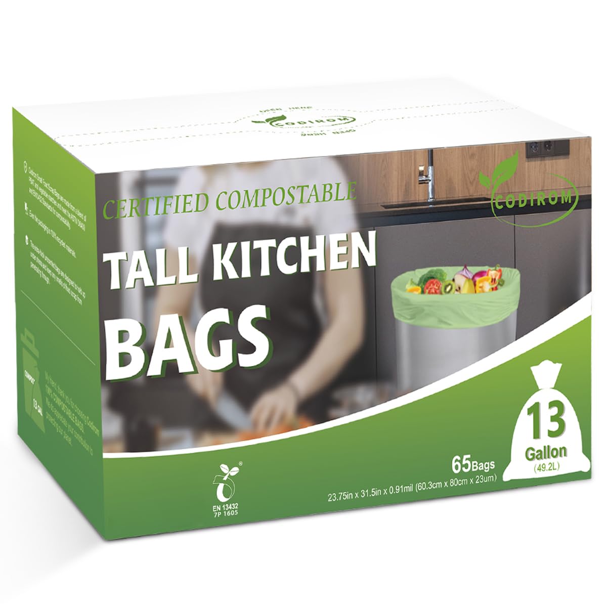 100% Compostable Trash Bags (65 Count)