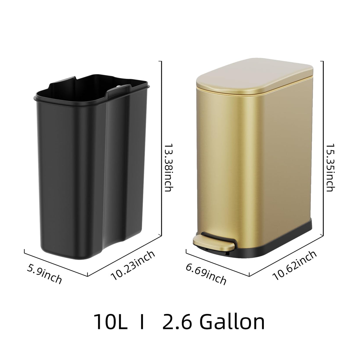 2.6 Gallon Slim Bathroom Trash Can with Soft Close Foot Pedal