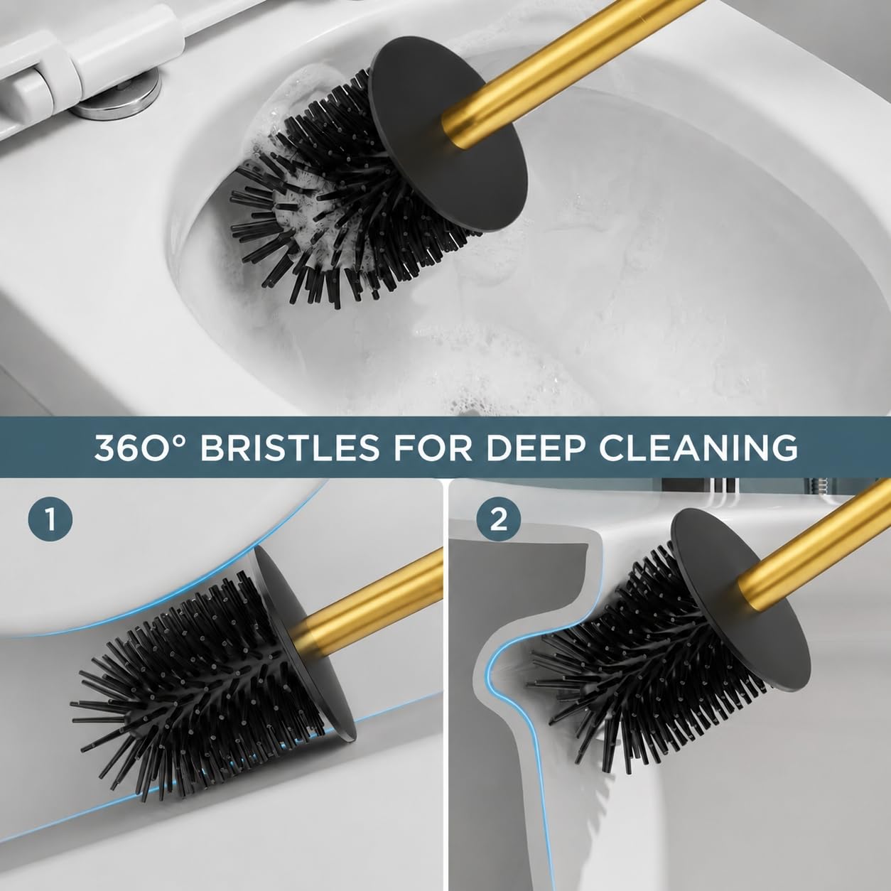 Stainless Steel Toilet Bowl Brush Scrubber and Holder Set Short