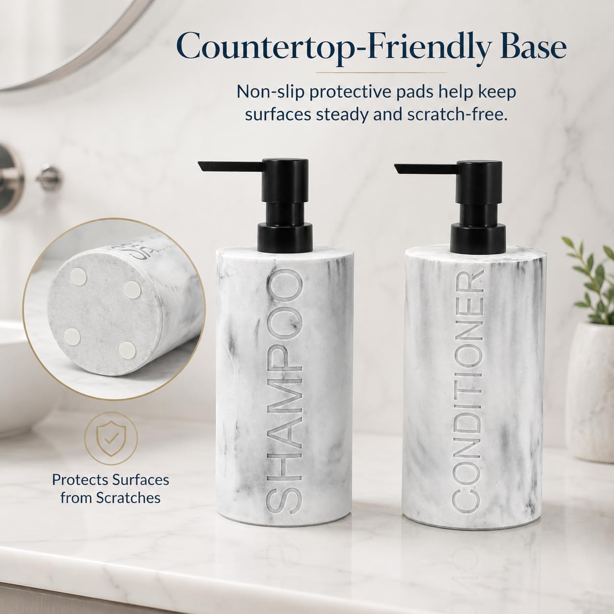 Marble Resin 2 Piece Shampoo and Conditioner Dispenser Set