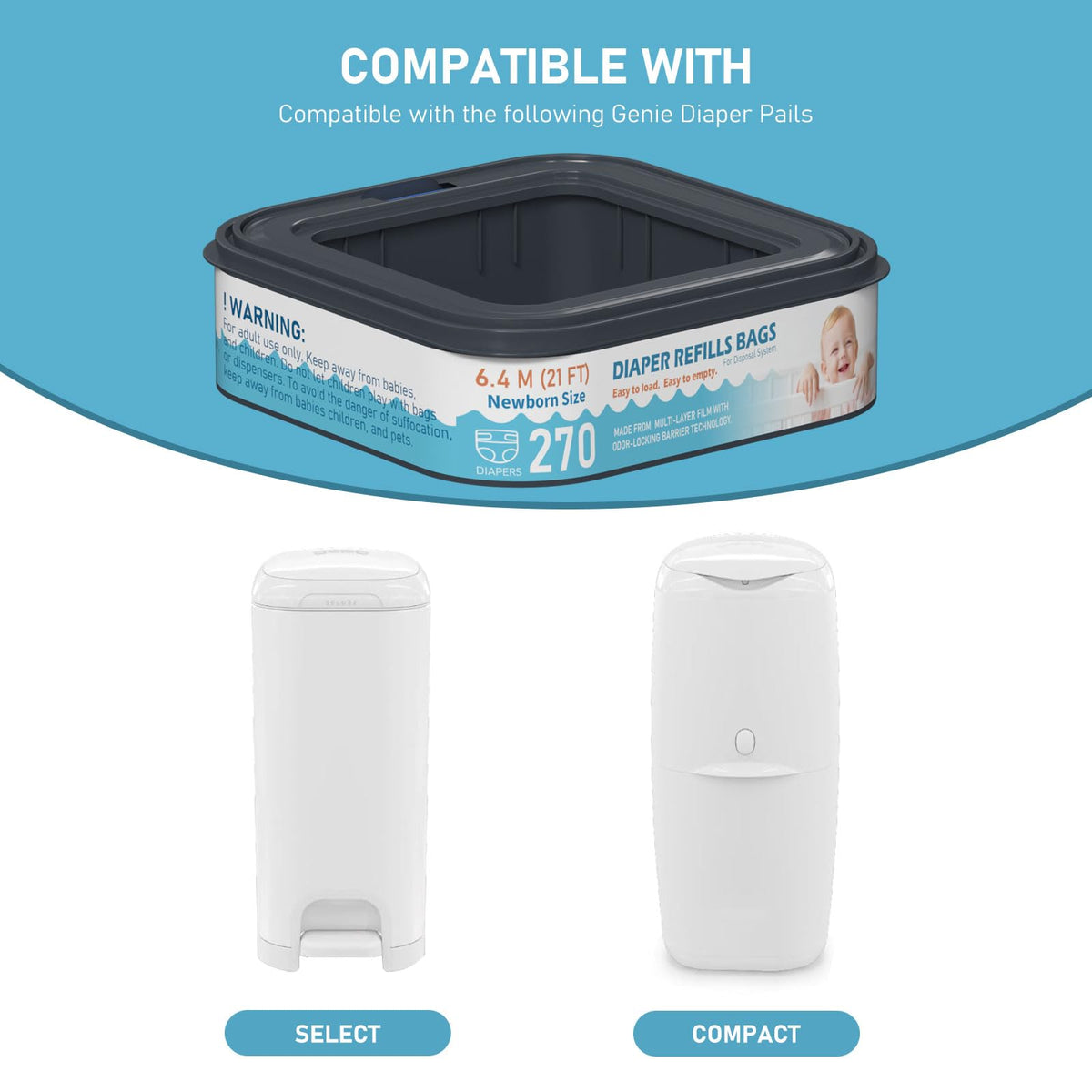 Standard Square Refills Disposal Bags Refill Compatible with Diaper Genie Classic