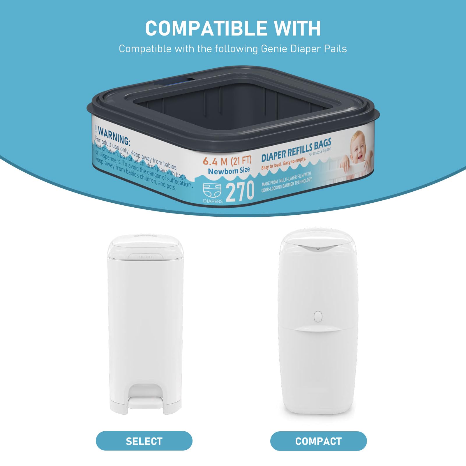 Standard Square Refills Disposal Bags Refill Compatible with Diaper Genie Classic