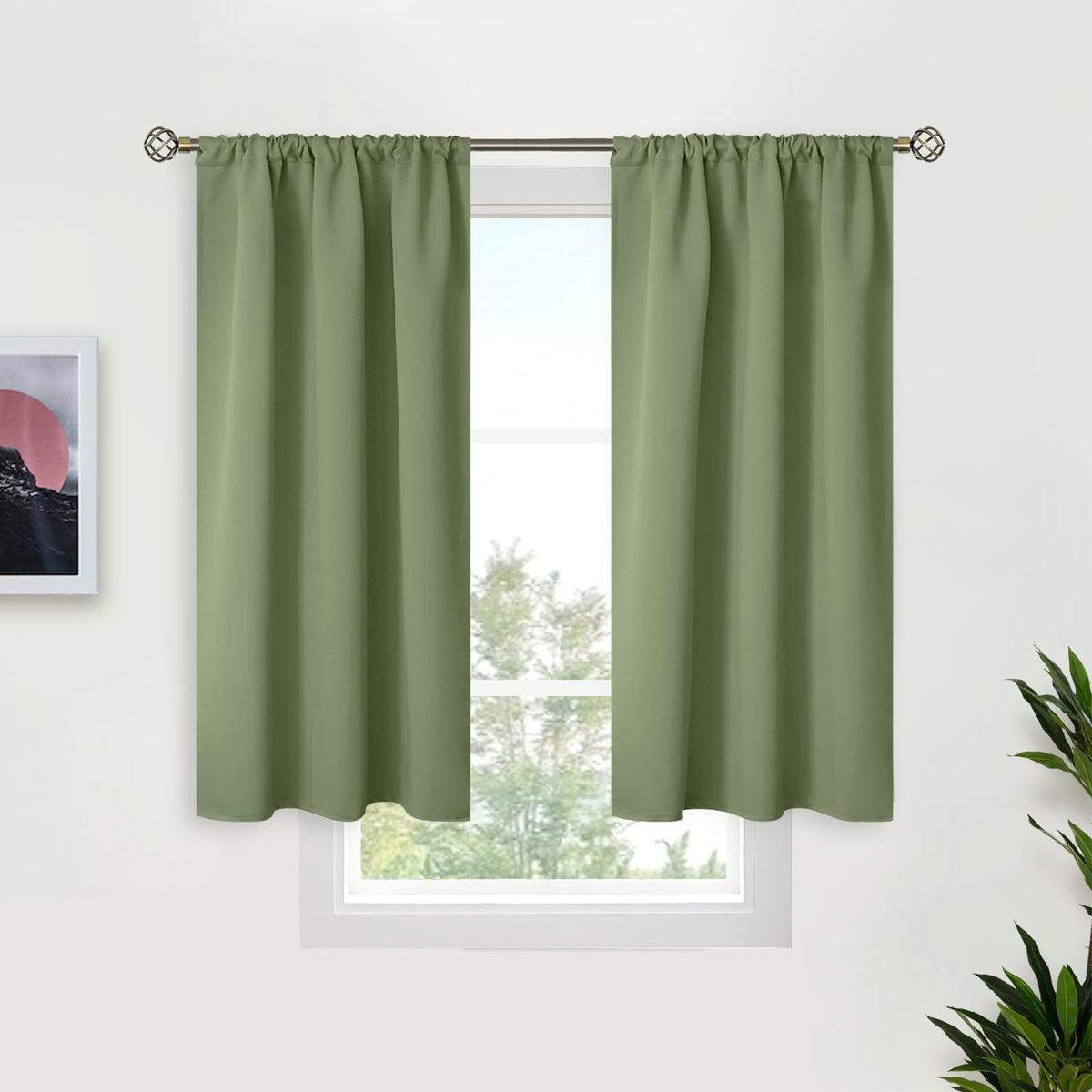 Olive Green Short Blackout Curtains 40 Inches Long (2 Count)