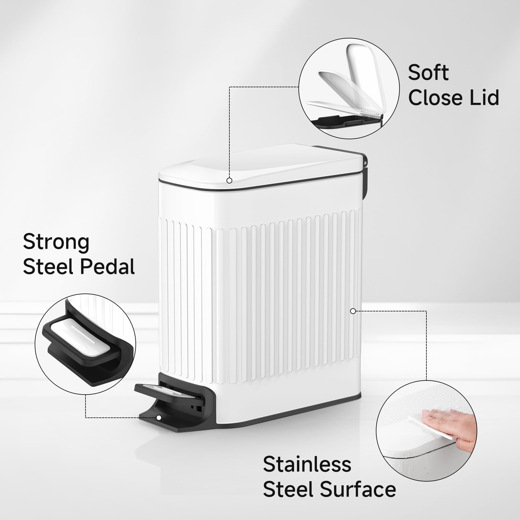 Slim Bathroom Trash Can with Lid Soft Close