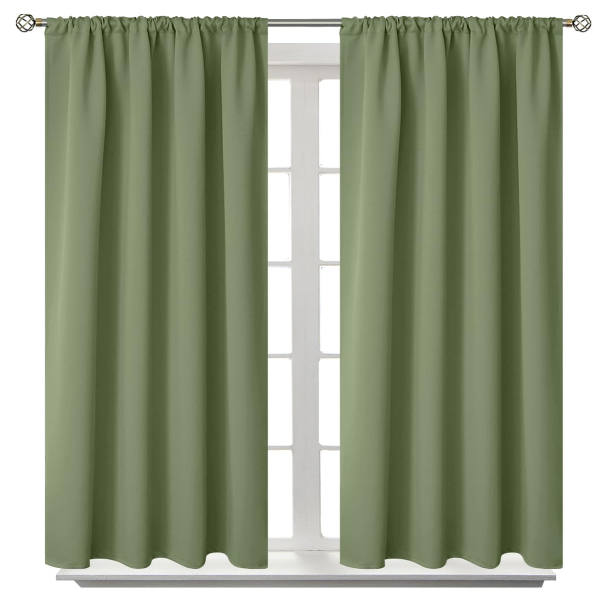 Olive Green Blackout Curtains 45 Inch Length for Kitchen Bedroom Window