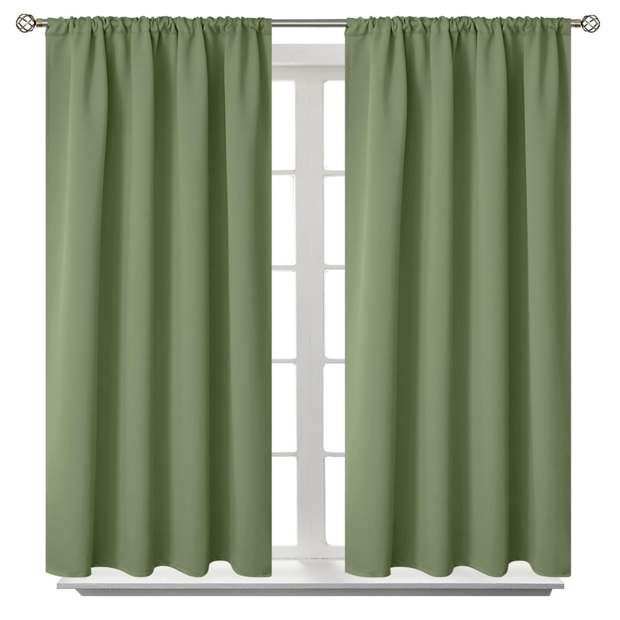 Olive Green Blackout Curtains 48 Inches Length (2 Count)
